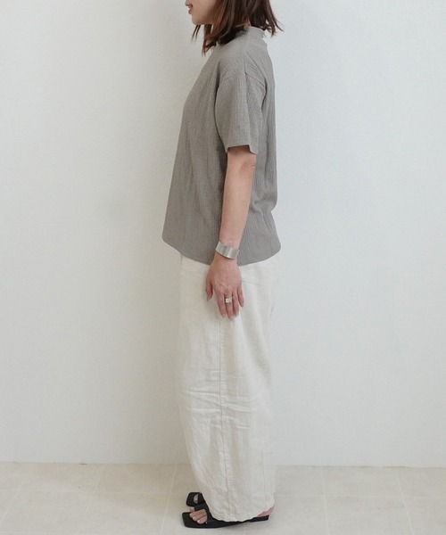 SELECT LEVERY(セレクトリベリー)の「速乾 シャーリングドビー織りプルオーバー(Tシャツ/カットソー・レディース・ブラック/カーキ/ベージュ・LARGE/MEDIUM)」の13枚目の写真