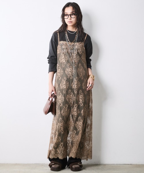 CHIC STYLE(シックスタイル)の「レースキャミソールワンピース<大きいサイズ有>シックスタイル(ワンピース・レディース・モカ/ブラック・3L/LL/L/M/5L/4L)」の1枚目の写真