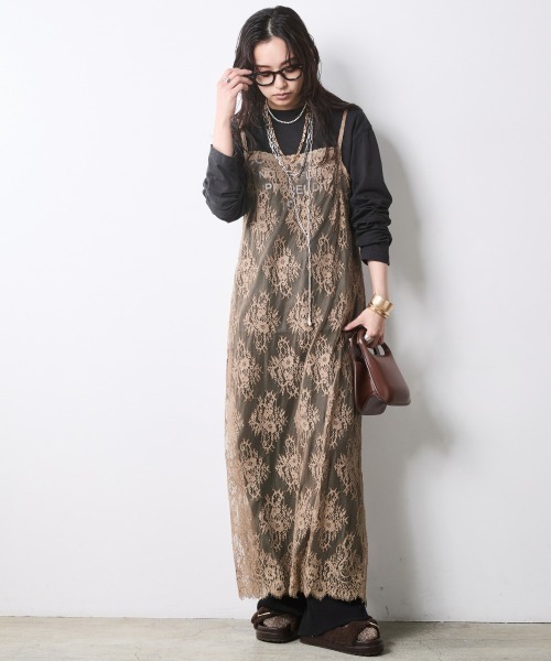 CHIC STYLE(シックスタイル)の「レースキャミソールワンピース<大きいサイズ有>シックスタイル(ワンピース・レディース・モカ/ブラック・3L/LL/L/M/5L/4L)」の3枚目の写真