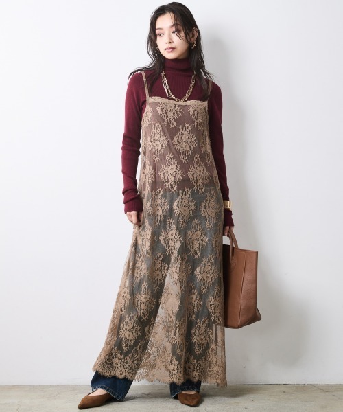 CHIC STYLE(シックスタイル)の「レースキャミソールワンピース<大きいサイズ有>シックスタイル(ワンピース・レディース・モカ/ブラック・3L/LL/L/M/5L/4L)」の5枚目の写真