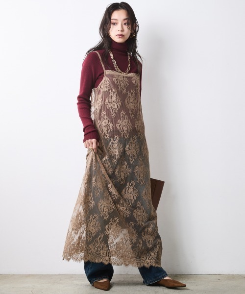 CHIC STYLE(シックスタイル)の「レースキャミソールワンピース<大きいサイズ有>シックスタイル(ワンピース・レディース・モカ/ブラック・3L/LL/L/M/5L/4L)」の6枚目の写真