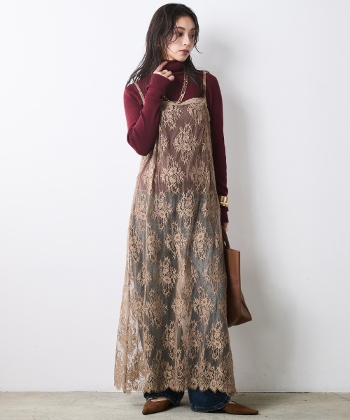 CHIC STYLE(シックスタイル)の「レースキャミソールワンピース<大きいサイズ有>シックスタイル(ワンピース・レディース・モカ/ブラック・3L/LL/L/M/5L/4L)」の7枚目の写真