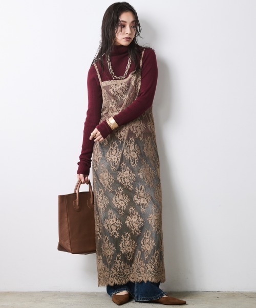 CHIC STYLE(シックスタイル)の「レースキャミソールワンピース<大きいサイズ有>シックスタイル(ワンピース・レディース・モカ/ブラック・3L/LL/L/M/5L/4L)」の8枚目の写真