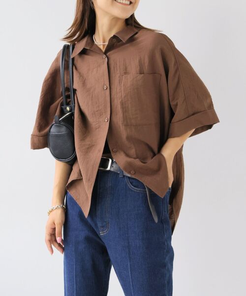 OUTDOOR PRODUCTS（アウトドアプロダクツ）の「レーヨンリネンドルマンシャツ（シャツ/ブラウス・レディース・ブラウン/ブラック/ホワイト・FREE）」の3枚目の写真