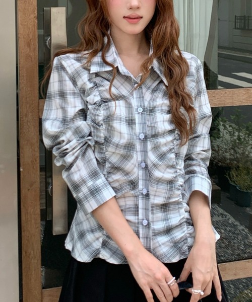 Achic(アシック)の「フロントシャーリングチェック柄シャツ(シャツ/ブラウス・レディース・グレー/ブラック/チャコールグレー・M)」の21枚目の写真