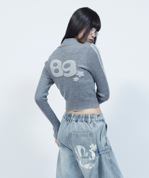 ヘアリーレタリングトラッククロップニットジップアップGREY