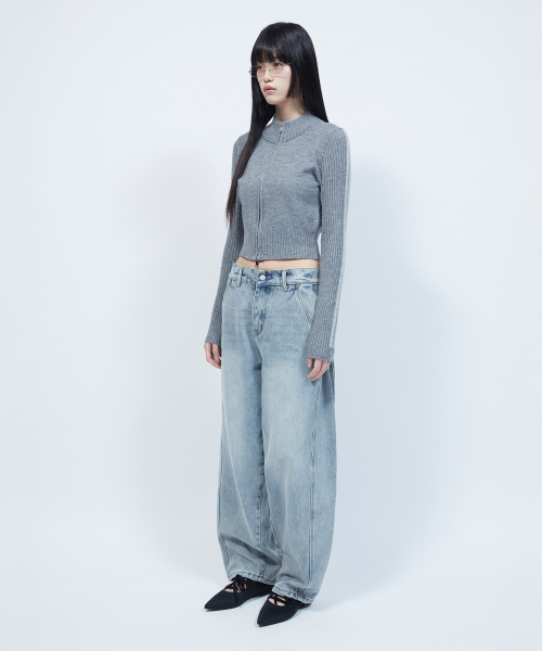 LMR（エルエムアール）の「ヘアリーレタリングトラッククロップニットジップアップGREY（ニット/セーター・レディース・チャコールグレー・FREE）」の8枚目の写真