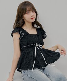 Chico（チコ）の「【新色\ブラック/登場】フリンジ配色フリルブラウス（シャツ/ブラウス）」