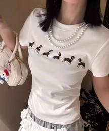 ドッグプリント コンパクトリンガーTシャツ