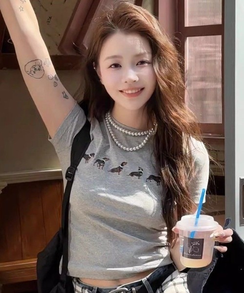 AVYL（アヴィル）の「ドッグプリント コンパクトリンガーTシャツ（Tシャツ/カットソー・レディース・ホワイト/グレー・M）」の16枚目の写真
