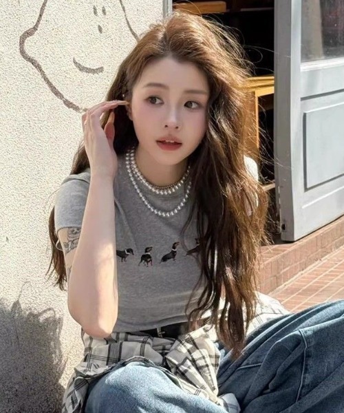 AVYL（アヴィル）の「ドッグプリント コンパクトリンガーTシャツ（Tシャツ/カットソー・レディース・ホワイト/グレー・M）」の17枚目の写真