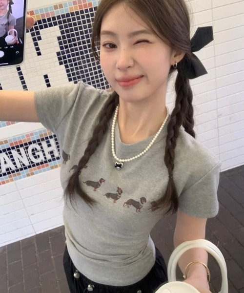 AVYL（アヴィル）の「ドッグプリント コンパクトリンガーTシャツ（Tシャツ/カットソー・レディース・ホワイト/グレー・M）」の18枚目の写真