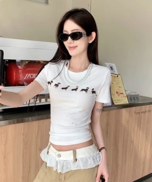 AVYL（アヴィル）の「ドッグプリント コンパクトリンガーTシャツ（Tシャツ/カットソー・レディース・ホワイト/グレー・M）」の14枚目の写真