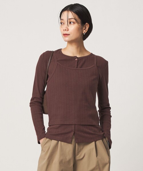 Healthknit（ヘルスニット）の「【別注】＜Healthknit＞レイヤード プルオーバーカットソー（Tシャツ/カットソー・レディース・オフホワイト/ダークブラウン/パープル・FREE）」の2枚目の写真