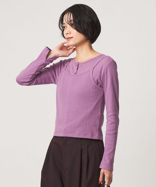 Healthknit（ヘルスニット）の「【別注】＜Healthknit＞レイヤード プルオーバーカットソー（Tシャツ/カットソー・レディース・オフホワイト/ダークブラウン/パープル・FREE）」の3枚目の写真