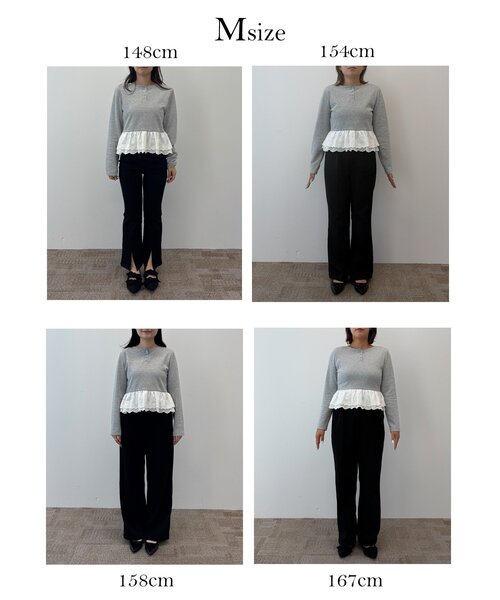 prose verse(プロズヴェール)の「【MIO】肩パット付ヘンリーネック裾レースフリルトップス(Tシャツ/カットソー・レディース・ブラック/オフホワイト/グレー・LARGE/MEDIUM)」の4枚目の写真