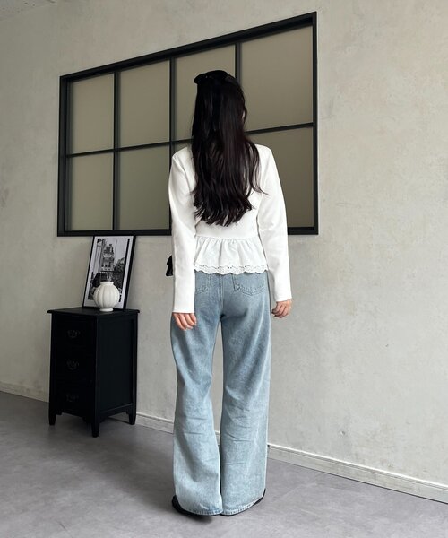 prose verse(プロズヴェール)の「【MIO】肩パット付ヘンリーネック裾レースフリルトップス(Tシャツ/カットソー・レディース・ブラック/オフホワイト/グレー・LARGE/MEDIUM)」の14枚目の写真