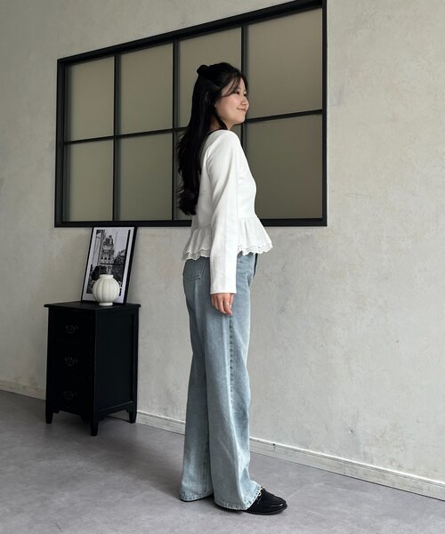 prose verse(プロズヴェール)の「【MIO】肩パット付ヘンリーネック裾レースフリルトップス(Tシャツ/カットソー・レディース・ブラック/オフホワイト/グレー・LARGE/MEDIUM)」の15枚目の写真