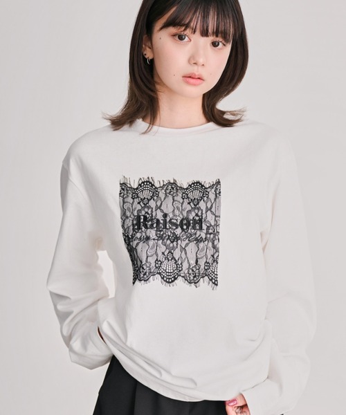 DAESE TOKYO(デセトウキョウ)の「レースロゴ刺繍ロンT(Tシャツ/カットソー・レディース・チャコールグレー/オフホワイト/ブラック・FREE)」の2枚目の写真
