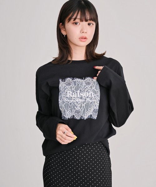 DAESE TOKYO(デセトウキョウ)の「レースロゴ刺繍ロンT(Tシャツ/カットソー・レディース・チャコールグレー/オフホワイト/ブラック・FREE)」の1枚目の写真