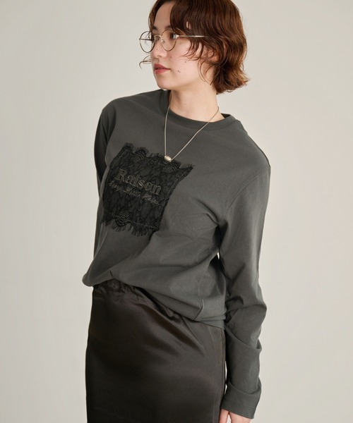 DAESE TOKYO(デセトウキョウ)の「レースロゴ刺繍ロンT(Tシャツ/カットソー・レディース・チャコールグレー/オフホワイト/ブラック・FREE)」の6枚目の写真