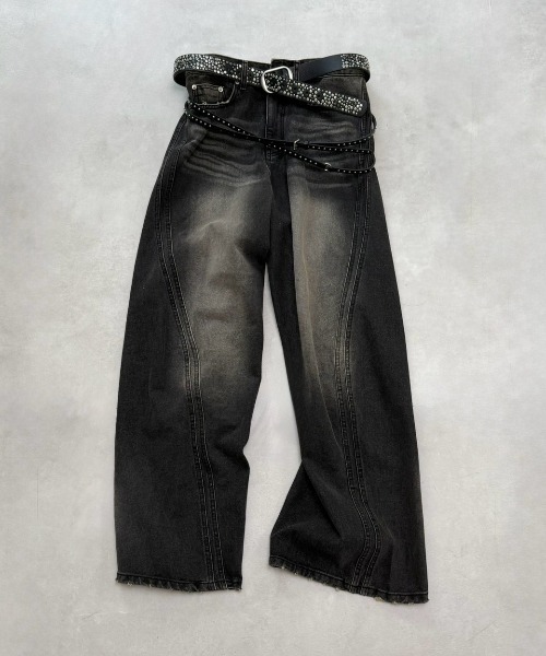 Never mind the XU / Chikashitsu+(ネバーマインド ザ エックスユー / チカシツプラス)の「【Chikashitsu +】faded wide-leg denim pants / 【チカシツプラス】フェードワイドレッグデニムパンツ(デニムパンツ・メンズ・ネイビー・L/M/S)」の13枚目の写真