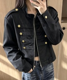 【秋冬新作】3色展開ナポレオンデザイン スタンドカラーダブルジップショートジャケット