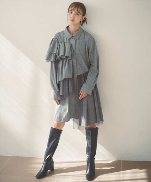 AND COUTURE(アンドクチュール)の「アシメラッフルミニワンピース(ワンピース・レディース・ブラック/グレー・FREE)」の16枚目の写真