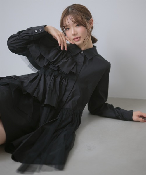 AND COUTURE(アンドクチュール)の「アシメラッフルミニワンピース(ワンピース・レディース・ブラック/グレー・FREE)」の10枚目の写真