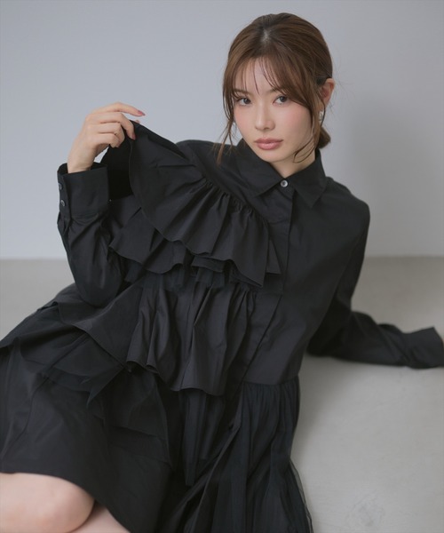 AND COUTURE(アンドクチュール)の「アシメラッフルミニワンピース(ワンピース・レディース・ブラック/グレー・FREE)」の13枚目の写真