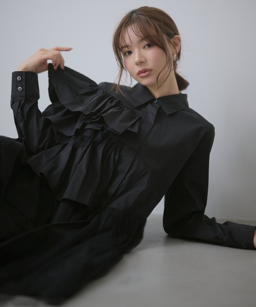 AND COUTURE(アンドクチュール)の「アシメラッフルミニワンピース(ワンピース・レディース・ブラック/グレー・FREE)」の15枚目の写真