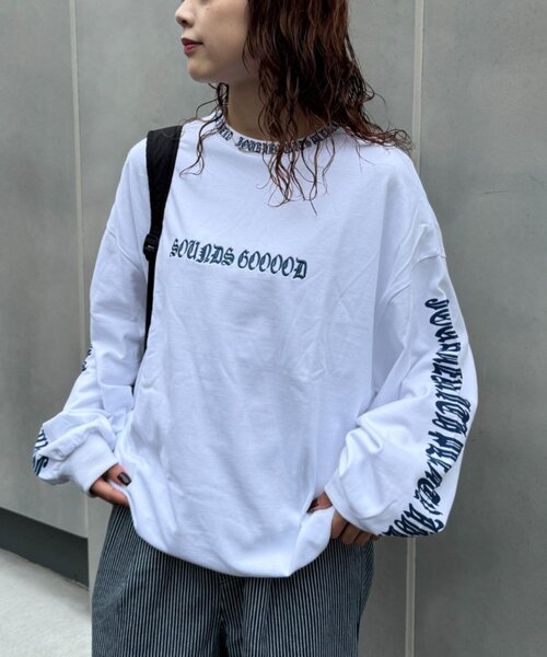 SOUNDSGOOOOD(サウンズグッド)の「【S.G】襟リブプリントロゴロンTEE(Tシャツ/カットソー・メンズ・ブラック/ホワイト・ONE SIZE)」の1枚目の写真
