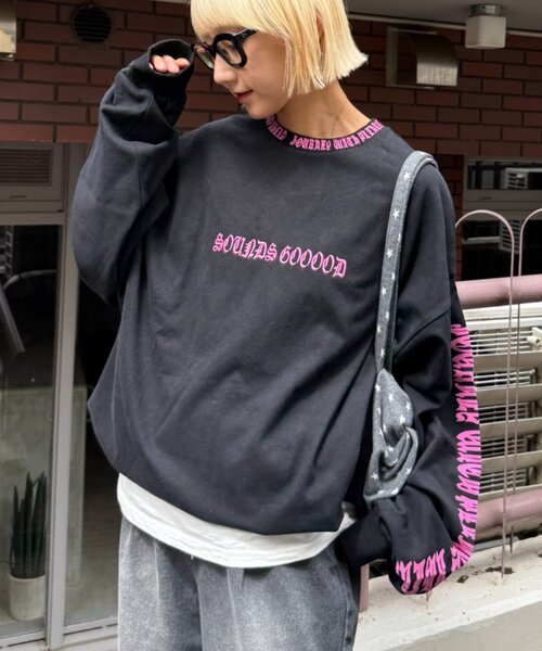 SOUNDSGOOOOD(サウンズグッド)の「【S.G】襟リブプリントロゴロンTEE(Tシャツ/カットソー・メンズ・ブラック/ホワイト・ONE SIZE)」の2枚目の写真