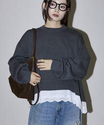 PUBLUX/パブリュクス 裾レースオーバーサイズニット　限定展開