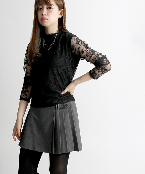 WEGO（ウィゴー）の「WEGO/ラッププリーツミニスカパン（スカート・レディース・グリーン系その他2/レッド系その他2/杢グレー/ブラック/パープル系その他2・FREE）」の3枚目の写真