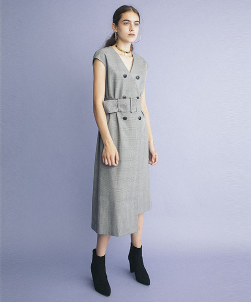 Loungedress ラウンジドレス の Awfully グレンチェックダブルコートワンピース ワンピース Wear