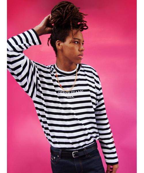 Guess(ゲス)の「<GUESS GREEN LABEL × monkey time> BORDER LSL TEE/Tシャツ ◆(Tシャツ/カットソー・メンズ・ブラック/マスタード・X-LARGE/LARGE/MEDIUM/SMALL)」の3枚目の写真