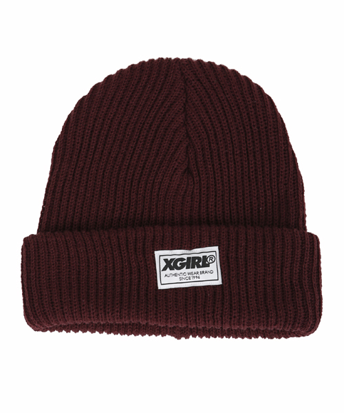 X-girl（エックスガール）の「BASIC KNIT CAP（ニットキャップ/ビーニー・レディース・ブラック/アッシュグレー/ブルー/ピンク/バーガンディー・ONE SIZE）」の5枚目の写真