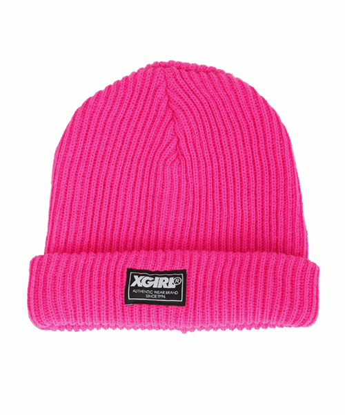 X-girl（エックスガール）の「BASIC KNIT CAP（ニットキャップ/ビーニー・レディース・ブラック/アッシュグレー/ブルー/ピンク/バーガンディー・ONE SIZE）」の4枚目の写真