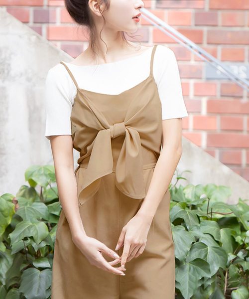 KOBE LETTUCE（コウベレタス）の「フロントリボンキャミオールインワン（つなぎ/オールインワン・レディース・ブラック/ベージュ/ネイビー/ホワイト系その他/ブルー系その他/ピンク系その他/ブラック系その他2/ブラック系その他3/ホワイト系その他2/インディゴブルー/カーキ/クリーム/イエロー系その他/ライトベージュ/モカ/グリーン系その他・FREE）」の7枚目の写真