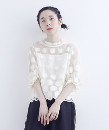 merlot plus | フラワー刺繍シアーブラウス1309(シャツ/ブラウス)
