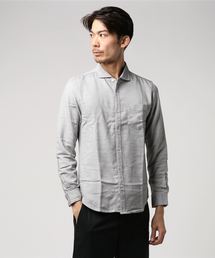 ワイドカラーシンプルな大人のストレッチシャツ　オックス