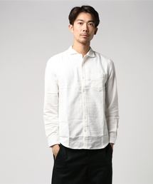 ワイドカラーシンプルな大人のストレッチシャツ オックス