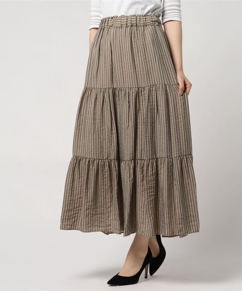 Cheek（チーク）の「シャドーストライプティアードマキシスカート（スカート・レディース・モスグリーン/キャメル・MEDIUM）」の7枚目の写真