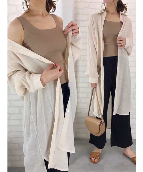CLEA(クレア)の「ゆるシルエット シアールーズ シャツワンピース(シャツワンピース・レディース・ホワイト/ベージュ/サンドベージュ/ブラウン・FREE)」の4枚目の写真