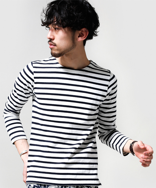 NANO universe（ナノユニバース）の「StandardバスクボーダーLS（Tシャツ/カットソー・メンズ・ターコイズブルー/ブルー/ネイビー/ピンク/ブラック・LARGE/SMALL/MEDIUM/X-LARGE）」の6枚目の写真