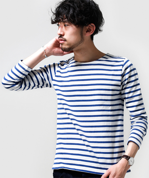 NANO universe（ナノユニバース）の「StandardバスクボーダーLS（Tシャツ/カットソー・メンズ・ターコイズブルー/ブルー/ネイビー/ピンク/ブラック・LARGE/SMALL/MEDIUM/X-LARGE）」の2枚目の写真