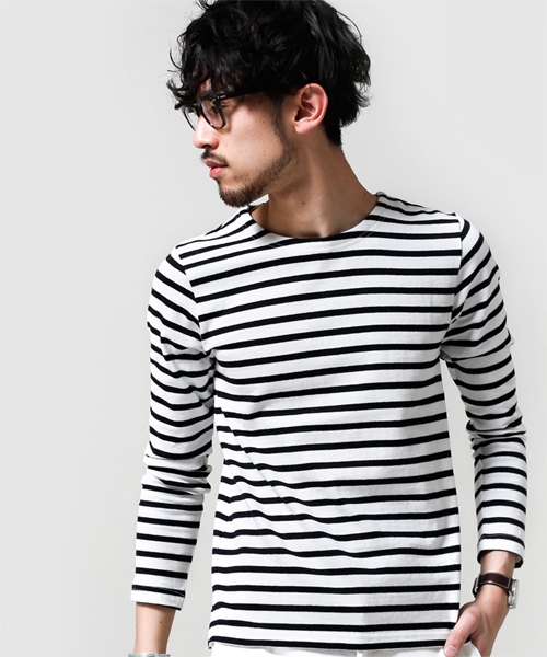 NANO universe（ナノユニバース）の「StandardバスクボーダーLS（Tシャツ/カットソー・メンズ・ターコイズブルー/ブルー/ネイビー/ピンク/ブラック・LARGE/SMALL/MEDIUM/X-LARGE）」の4枚目の写真