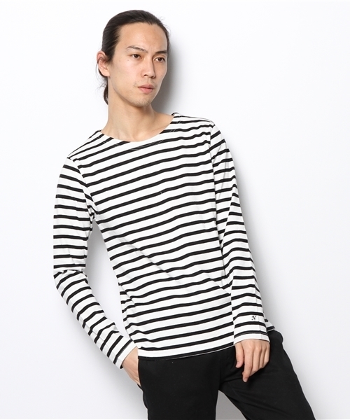 NANO universe（ナノユニバース）の「StandardバスクボーダーLS（Tシャツ/カットソー・メンズ・ターコイズブルー/ブルー/ネイビー/ピンク/ブラック・LARGE/SMALL/MEDIUM/X-LARGE）」の3枚目の写真