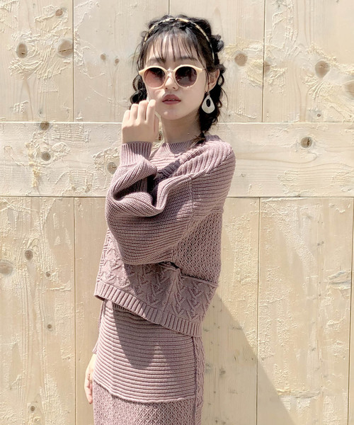 archives（アルシーヴ）の「【SETUPにも】パッチワークケーブルニットプルオーバー（ニット/セーター・レディース・ブラウン/ベージュ/ピンクベージュ・MEDIUM）」の3枚目の写真